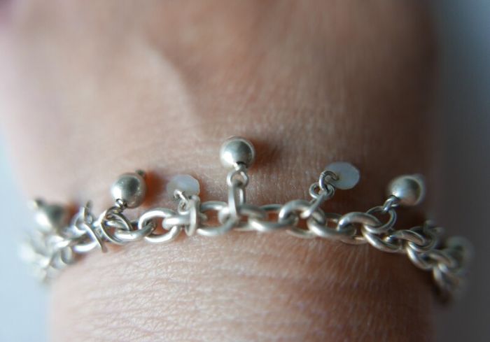 Vintage 925 Sterling Silver Charm Bracelet with Beads and Discs