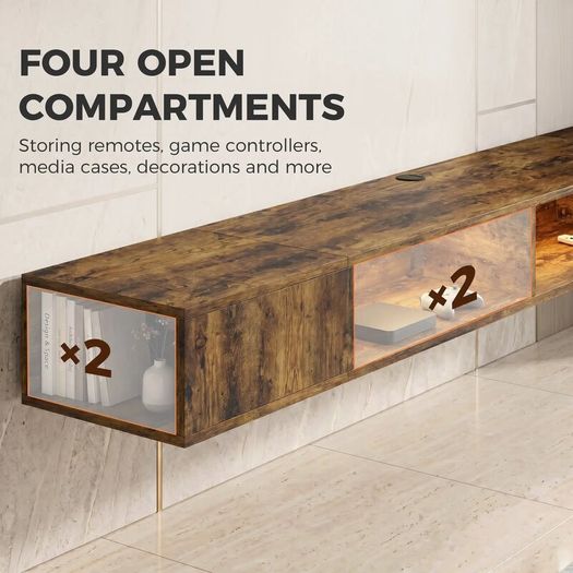 Floating industrial Wall Mounted TV Stand with RGB LED Lights