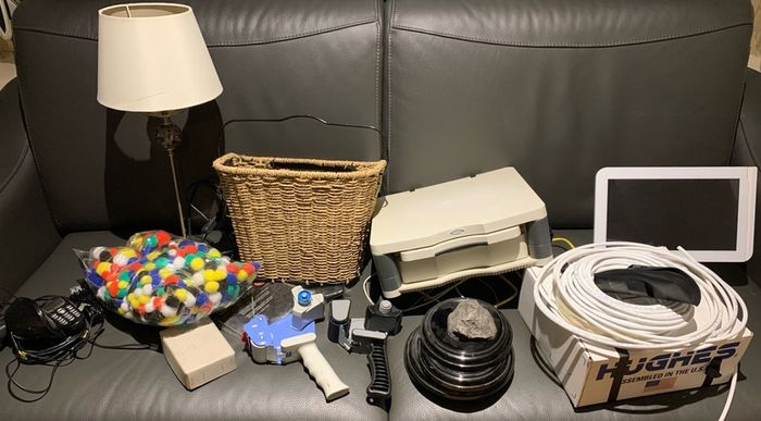 House clearance car boot sale stuff PS2; Home Phone; Vadafone TV Box; Satellite Box; Lamp; Payment Sistem Screen?; Eir internet receiver; wooden mahogany bases?; and othe stuff see pictures