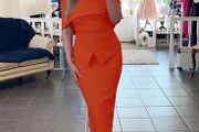 Orange Belted Peplum Bardot Dress
