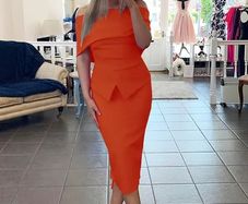 Orange Belted Peplum Bardot Dress