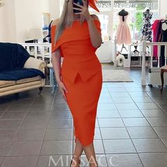 Orange Belted Peplum Bardot Dress