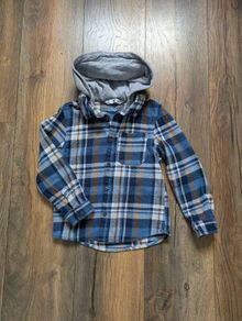 Boys Check Flannel Shirt with Jersey Hood Size 5-6 yrs