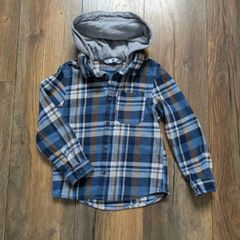 Boys Check Flannel Shirt with Jersey Hood Size 5-6 yrs