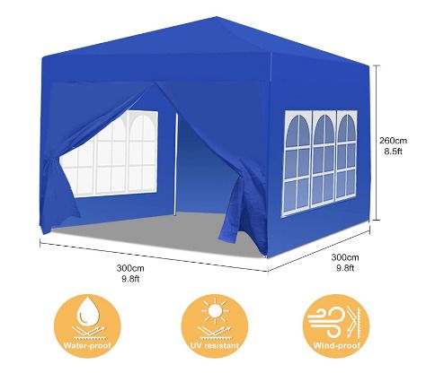 Waterproof Gazebo with Sides 3m x 3m, White Garden Gazebo Marquee Tent Event
