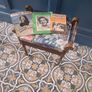 Antique piano stool upholstered in peacock fabric Image 10