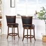 Bar Stools Set of 2 Swivel Counter Stool, Wood Frame Kitchen Island Stool-Chair, 24in Upholstered Barstool with Backrest & Footrest, Cappuccino, 61cm Seat Height Image 4