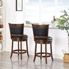 Swivel 1 Counter Height Bar Stool, Wooden Frame, Kitchen Island Stool, 24 Inch Padded Bar Stool with Backrest & Footrest