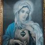 Vintage framed picture features a classic print of the Immaculate Heart of Mary, framed in an ornate gilded wood Image 6
