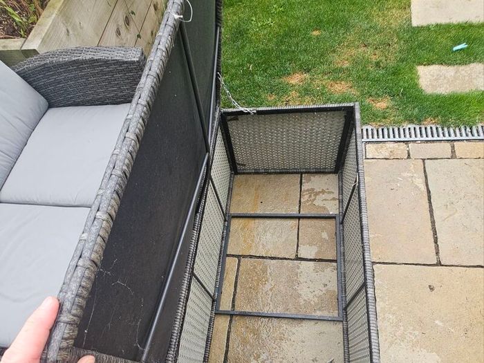 Grey Rattan Garden Sofa & Storage Table Set