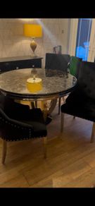 Black Marble Dining Table & 4 Velvet Chairs