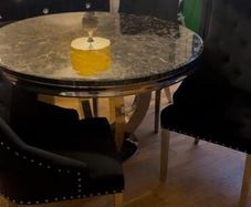 Black Marble Dining Table & 4 Velvet Chairs
