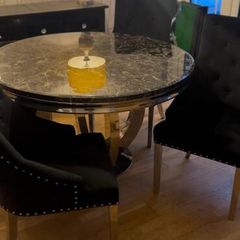 Black Marble Dining Table & 4 Velvet Chairs