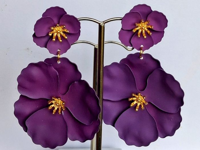 Aubergine & Gold Double Drop Primrose Earrings