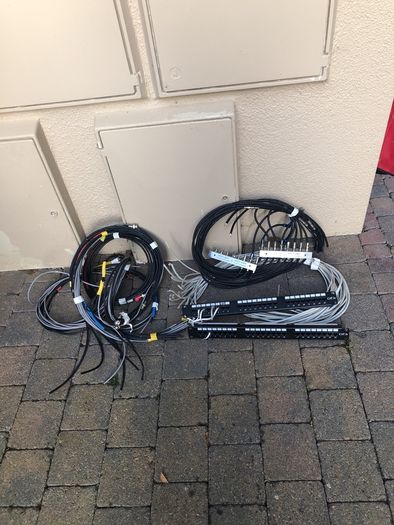 Cams wall mounted 9U cabinet with a variety of cables and connections