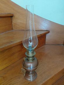 Antique French petit oil lamp copper/brass works