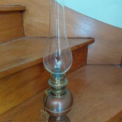 Antique French petit oil lamp copper/brass works