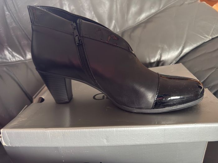 Gabor Enfield Black Patent Womens Ankle Boots in box.