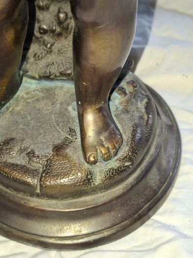 Antique 19th Century Bronze patinated metal sculpture in the style of Bacchus with Cymbals after the French sculptor Clodion