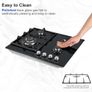 Gas Hob 4 Burners, NG/LPG Convertible, 60cm Black Glass Gas Cooker Hob with Wok Burner, Built-in Cooktop with Flame Failure Protection, 8060W Image 3
