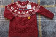 3-6m, Brand-New Next Baby Red Fair Isle Cable Knit Robin Jumper Dress
