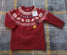 3-6m, Brand-New Next Baby Red Fair Isle Cable Knit Robin Jumper Dress