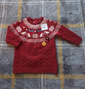 3-6m, Brand-New Next Baby Red Fair Isle Cable Knit Robin Jumper Dress