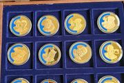 European Union 1998 2000 Gold Plated Proof Coin Medal Lot of 12 in Mahogany Holder 40mm