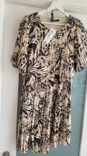 GEORGE beige and black print layered dress Sz 16UK - Bnwt Rrp 16 Sterling