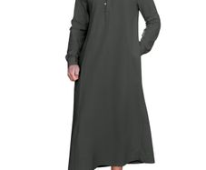 Men's Thobe Long Sleeve Kaftan Nightshirt Arabian Long Thobe