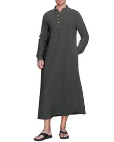 Men's Thobe Long Sleeve Kaftan Nightshirt Arabian Long Thobe