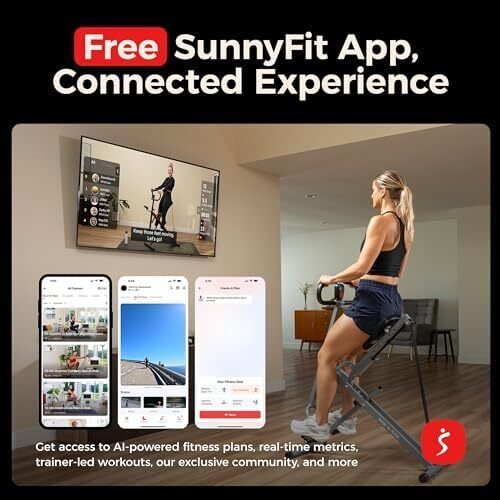 Smart Row N Ride Foldable Squat & Rowing Machine Glute/Leg Trainer, 3 Squat Angles, 4-Lvl Resistance, SunnyFit App, 150 kg Capacity, Adjustable Seat/Handle, EZ-Storage