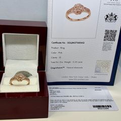 Gold 9K (375) Rose Gold SGL Certified Pink Diamond Cluster Ring.