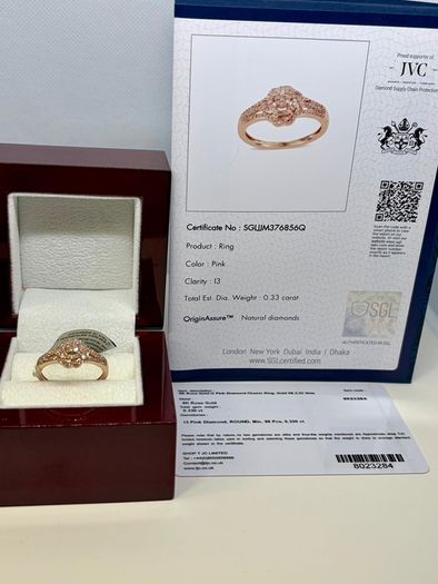 Diamond 9K (375) Rose Gold SGL Certified Pink Diamond Cluster Ring.