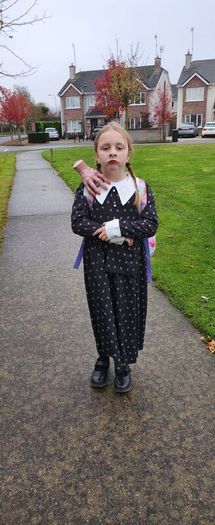 Wednesday Adams costume and wig size 10y