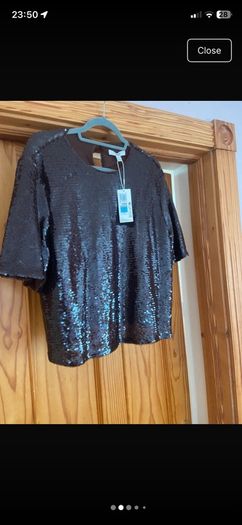 M&S Chocolate Brown Sequin Short Sleeve Top   Size UK 14