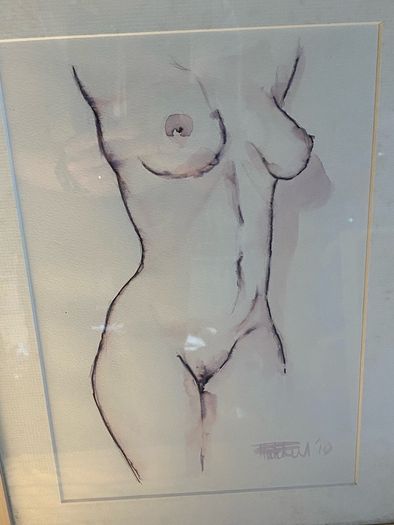 framed nude watercolour drawing signed