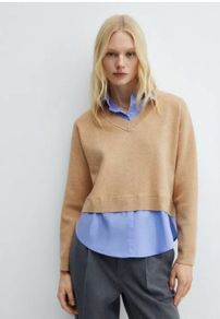 Mango Combined Knit Jumper and Shirt Mock Layer Top   Size XL UK 14