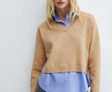 Mango Combined Knit Jumper and Shirt Mock Layer Top   Size XL UK 14