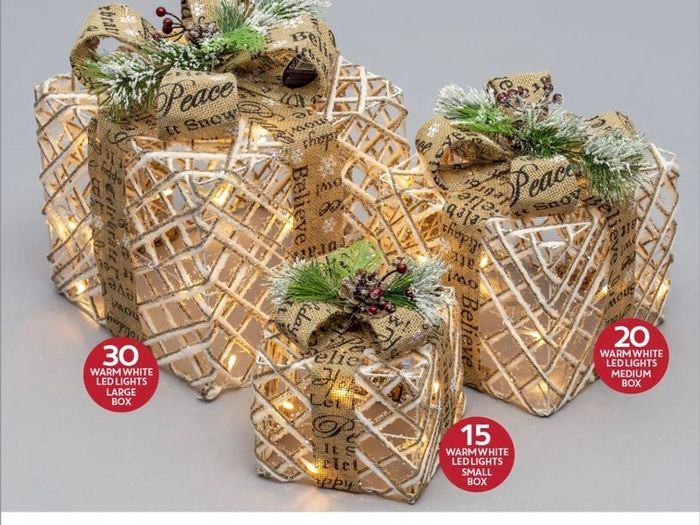 Set of 3 Light-Up Christmas Boxes/Indoor Christmas Decorations / 45 Warm White LED Lights (FREE POSTAGE)