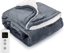 Heated Blanket Electric Throw 160x130CM, 10 Levels &1-9H Timer Auto-Off, Machine Washable, Soft Flannel Sherpa Full Body Warming, Sofa Bed Office Use, Heating Blanket