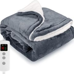 Heated Blanket Electric Throw 160x130CM, 10 Levels &1-9H Timer Auto-Off, Machine Washable, Soft Flannel Sherpa Full Body Warming, Sofa Bed Office Use, Heating Blanket