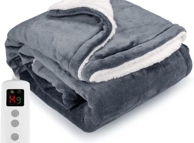 Heated Blanket Electric Throw 160x130CM, 10 Levels &1-9H Timer Auto-Off, Machine Washable, Soft Flannel Sherpa Full Body Warming, Sofa Bed Office Use, Heating Blanket