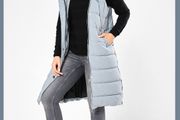 Miriam longline Padded Gilet with Hood in Steel Blue Rising