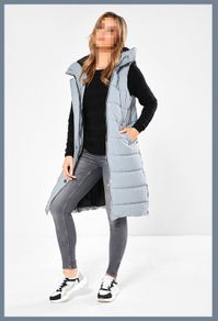 Miriam longline Padded Gilet with Hood in Steel Blue Rising