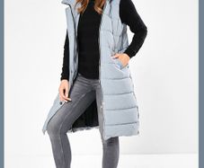 Miriam longline Padded Gilet with Hood in Steel Blue Rising