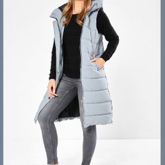 Miriam longline Padded Gilet with Hood in Steel Blue Rising