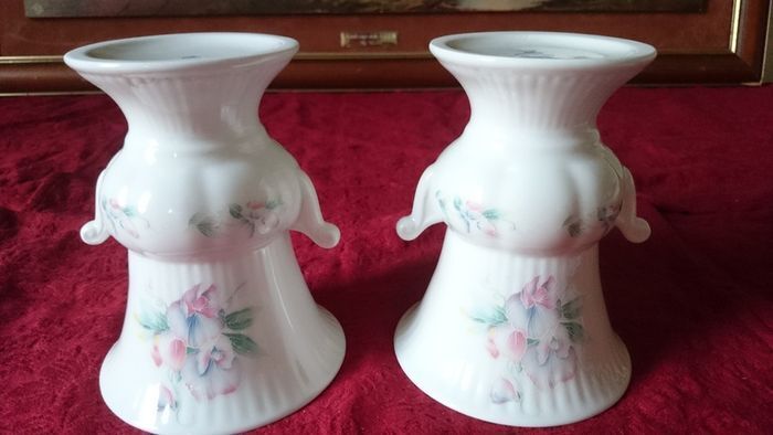 Pair Of Aynsley Little Sweetheart Pattern Two Handled Bone China Gold Gilt Vases Made In England