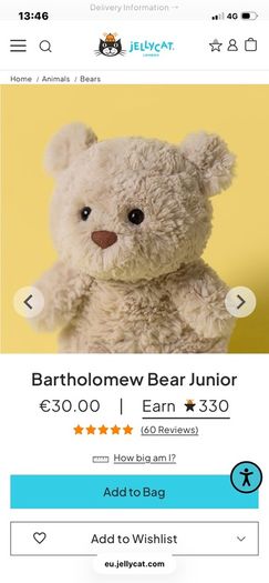 New JELLYCAT Bartholomew Bear Junior