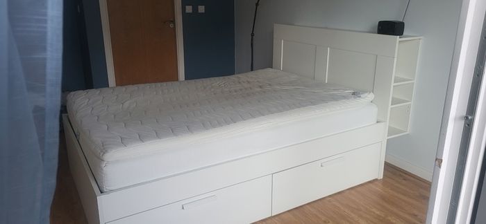 IKEA BRIMNES Standard Double Bed Frame + Storage Headboard + Sultan Mattress